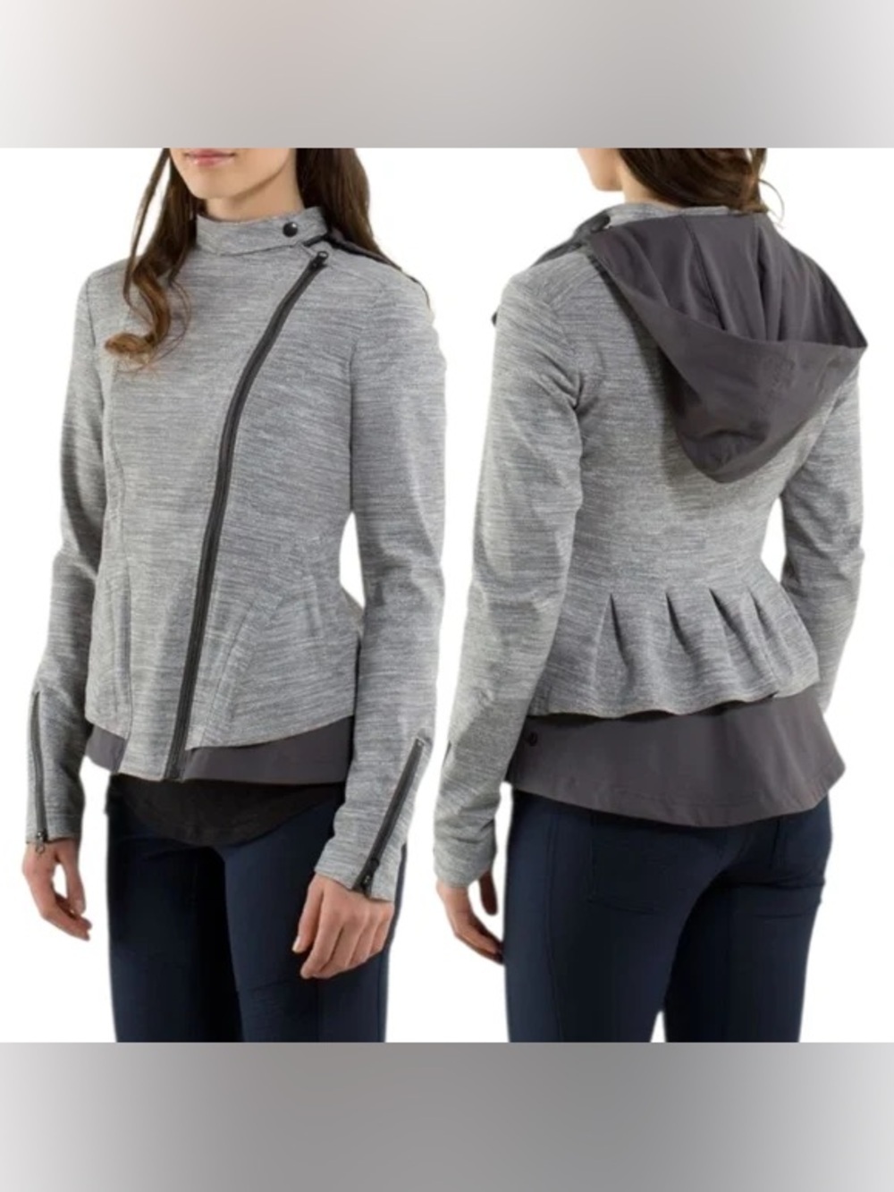 Lululemon Bust A Move Jacket 6 Gray White Black Peplum Hoodie Define Coat EUC